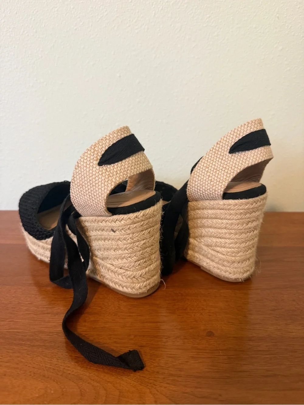 Primark Black Knit Espadrille Wedge Tie-Up Sandals